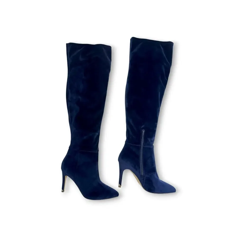 Call It Spring Rosenman Navy Blue Velvet Over The Knee Winter Boots US 10 EU 41